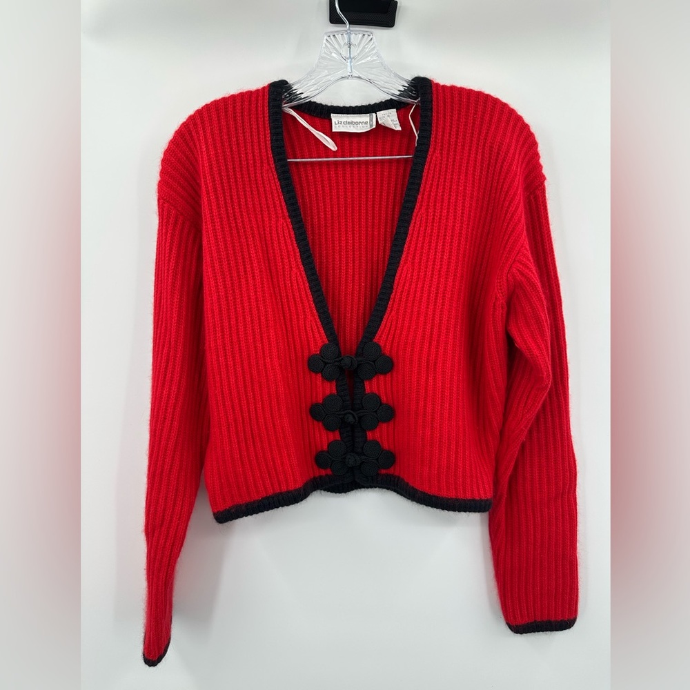 Liz Claiborne‎ Vintage Women's Red/Black Silk Angora Cardigan Sweater Size SP